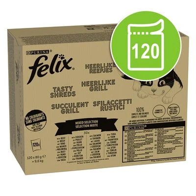 Felix Tasty Shreds Jumbo Pack 120 X 80g 1 Felix Tasty Shreds Jumbo Pack 120 X 80g